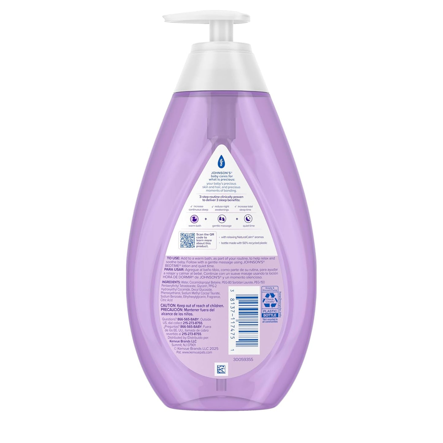 Johnson's Bedtime Baby Bath with Soothing NaturalCalm Aromas, Hypoallergenic & Tear-Free Liquid Baby Bath Formula, No Added Parabens, Sulfates, Dyes, Baby Essentials, 27.1 fl. oz