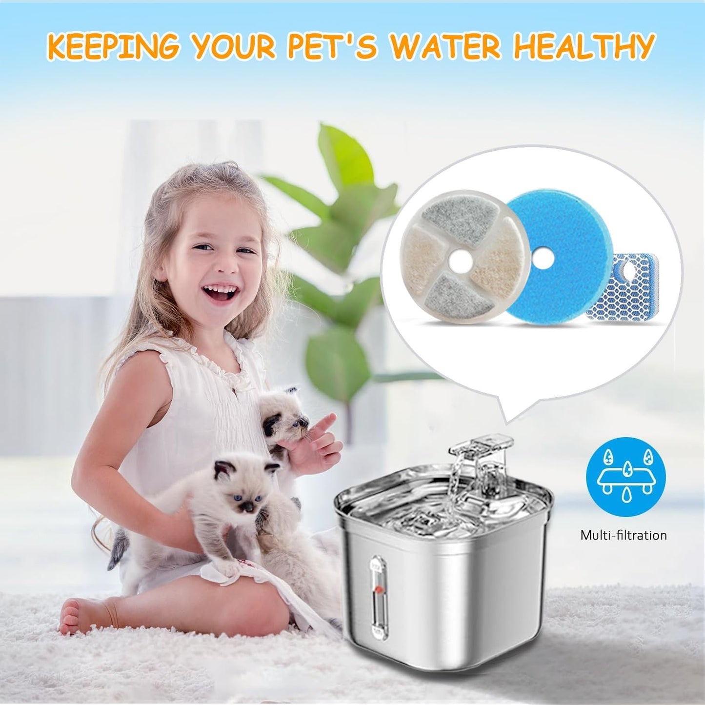 12 Set Cat Water Fountain Filter Replacement for Square 2.2L/73oz Pet Dog Fountain, Triple Filtration Replacement Filters(12+12+12)