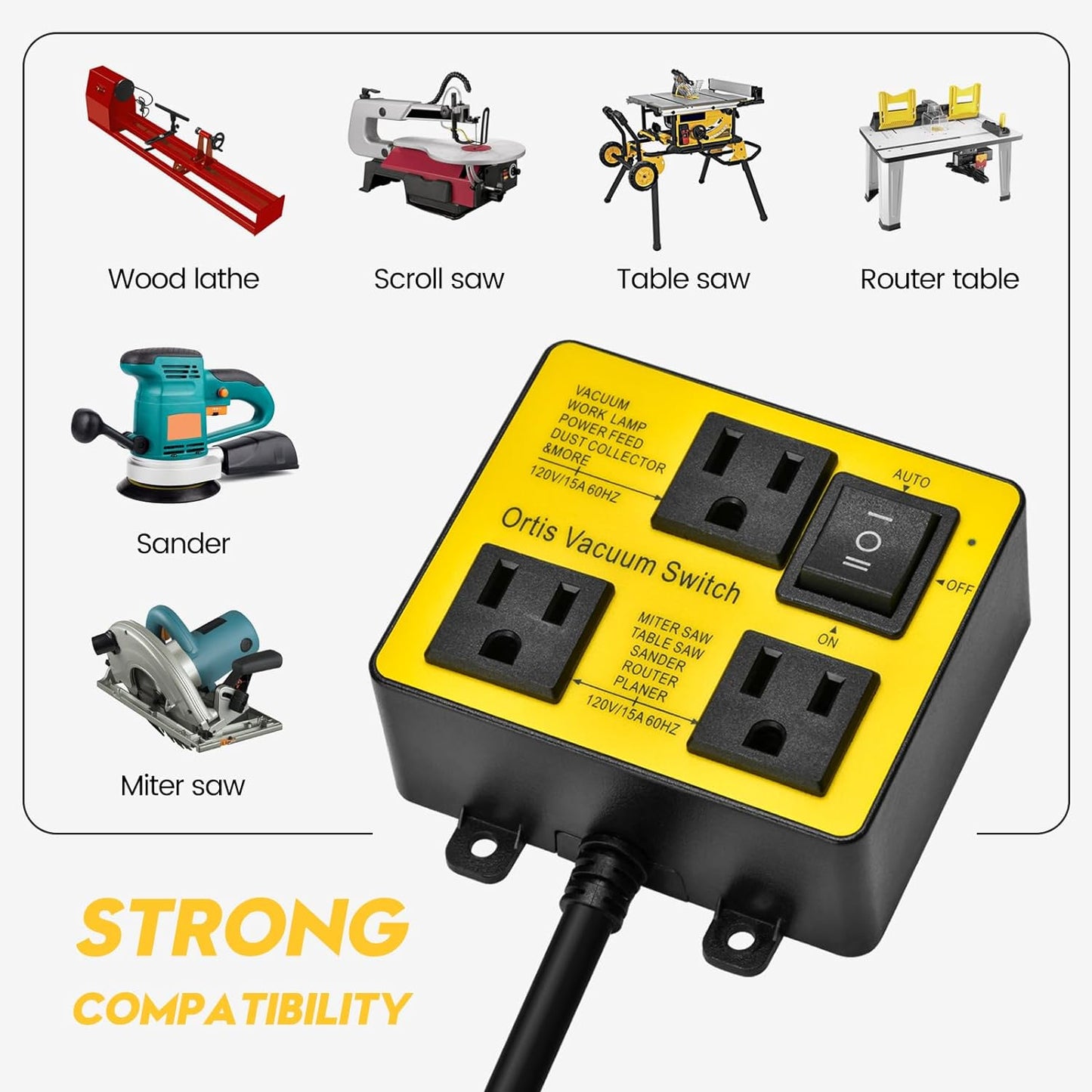 Automatic Vacuum Switch, Ortis Vacuum Switch for More Power Tools, Delay Vacuum On/Off to Prevent Circuit Overload and Tripping, Keep Your Workplace Cleaner, Better for Your Lung