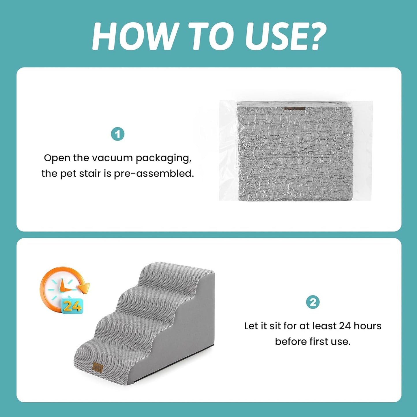 Dog Stairs for Small Dogs 15.7" H, 4-Step Sturdy Foam Dog Steps for Couch and Bed, Curved Pet Stairs for Puppy and Older Cat, Doggie Ladder with Washable Cover, 15.7x28.3x15.7 inch, Gray