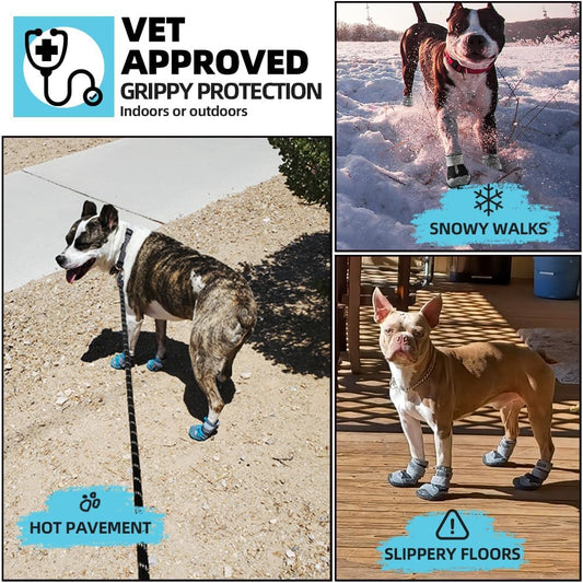 Dog Shoes for Small Dogs, Dog Boots & Paw Protectors for Hardwood Floors, Outdoor Dog Booties for Hot Pavement Winter Snow Hiking, Breathable Dog Shoes with Reflective Strips Blue Size 3