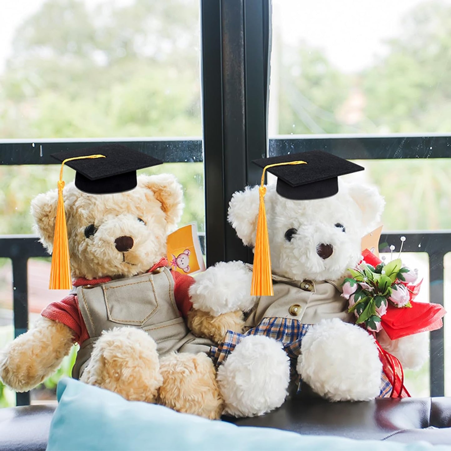 12 Pcs Mini Graduation Cap with Tassel Mini Plush Mason Jar Small Animal Bachelor Hat Photo Prop Party Supply