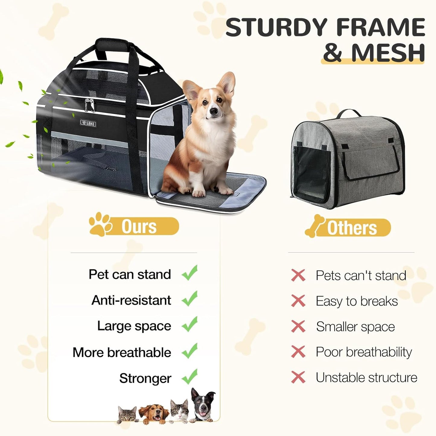 Lekereise Top-Expandable Pet Carrier 17x11x9.5 Inch Alaska Hawaiian Airline Approved Soft Sided Underseat to 12lbs Travel Carriers for Small Cats and Dogs with Locking Safety Zippers Anti-Scratch Mesh