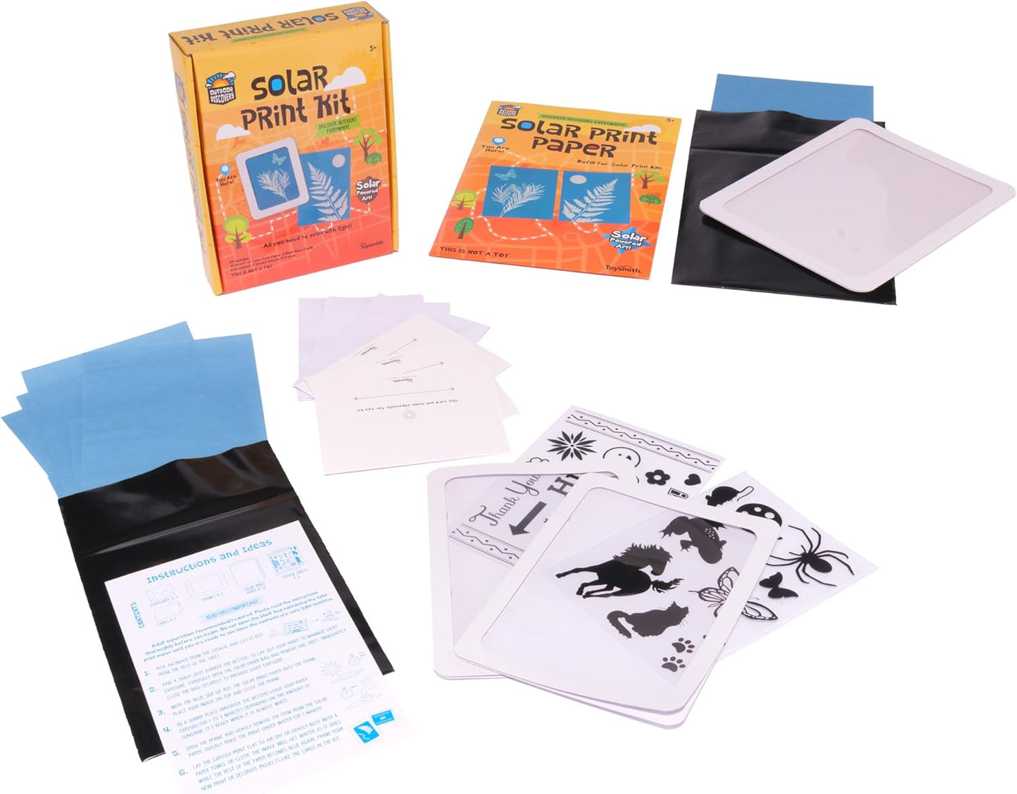 Toysmith Outdoor Discovery Solar Print Paper Kit Bundle – Sun Printing Set for Kids – Includes 36 Sheets Sun Print Paper, Stencils, & Frames – Creative Arts & Crafts Gift for Boys & Girls Ages 5+
