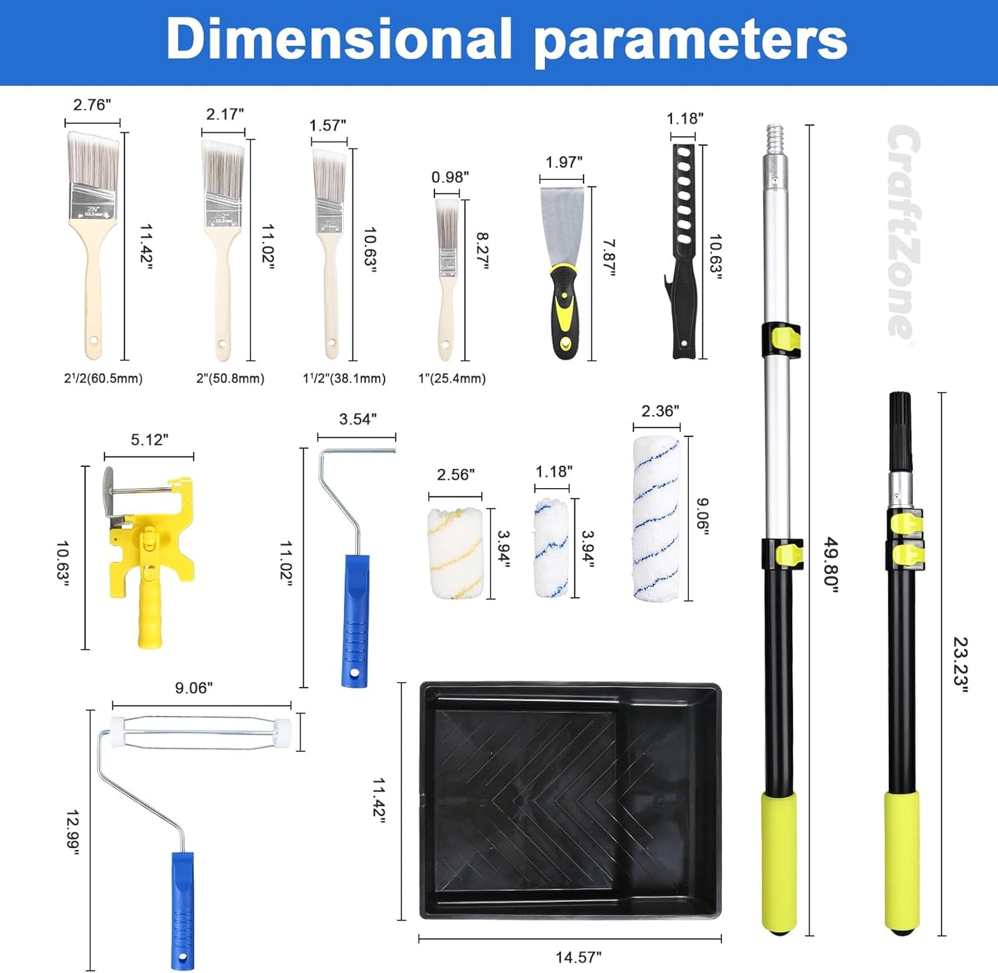 30PCS Paint Roller Kit with Extension Pole-2 to 4 FT,Wall Painting Supplies with Paint Edger Roller Brush 12",House Painting Set with Rainsuit & Drop Cloth for Home|Office|Shop Professional Painting