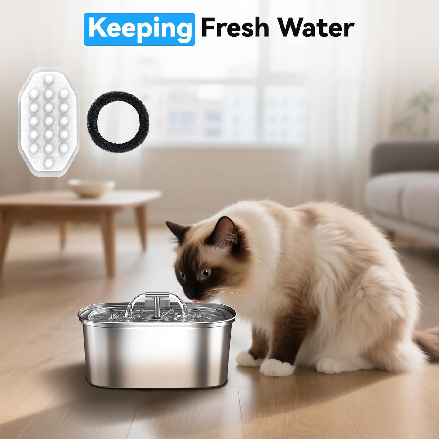 40 Packs for Cat Water Fountain Filters Replacement, Compatible with Neareal 108oz/3.2L Cat Fountain for Drinking Dog Water Dispensers (20 Replacement Water Filter + 20 Pre-Filter Sponges)