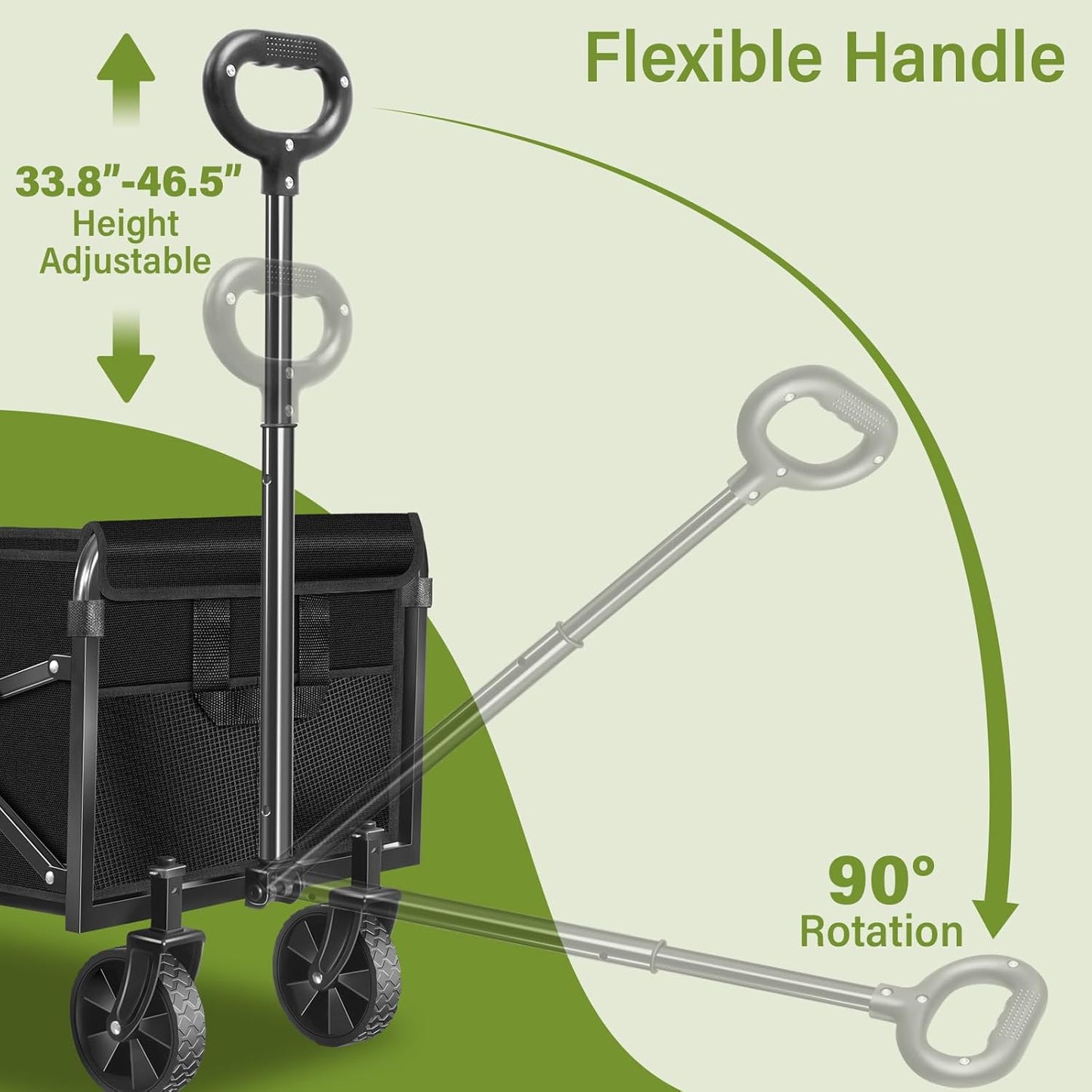 Wagons Carts Foldable, 280LBS Heavy Duty Collapsible Wagon Cart with Wheels, Portable Folding Utility Cart with Adjustable Handle & Cup Holder for Grocery, Camping, Sports, Outdoor, Garden - Black