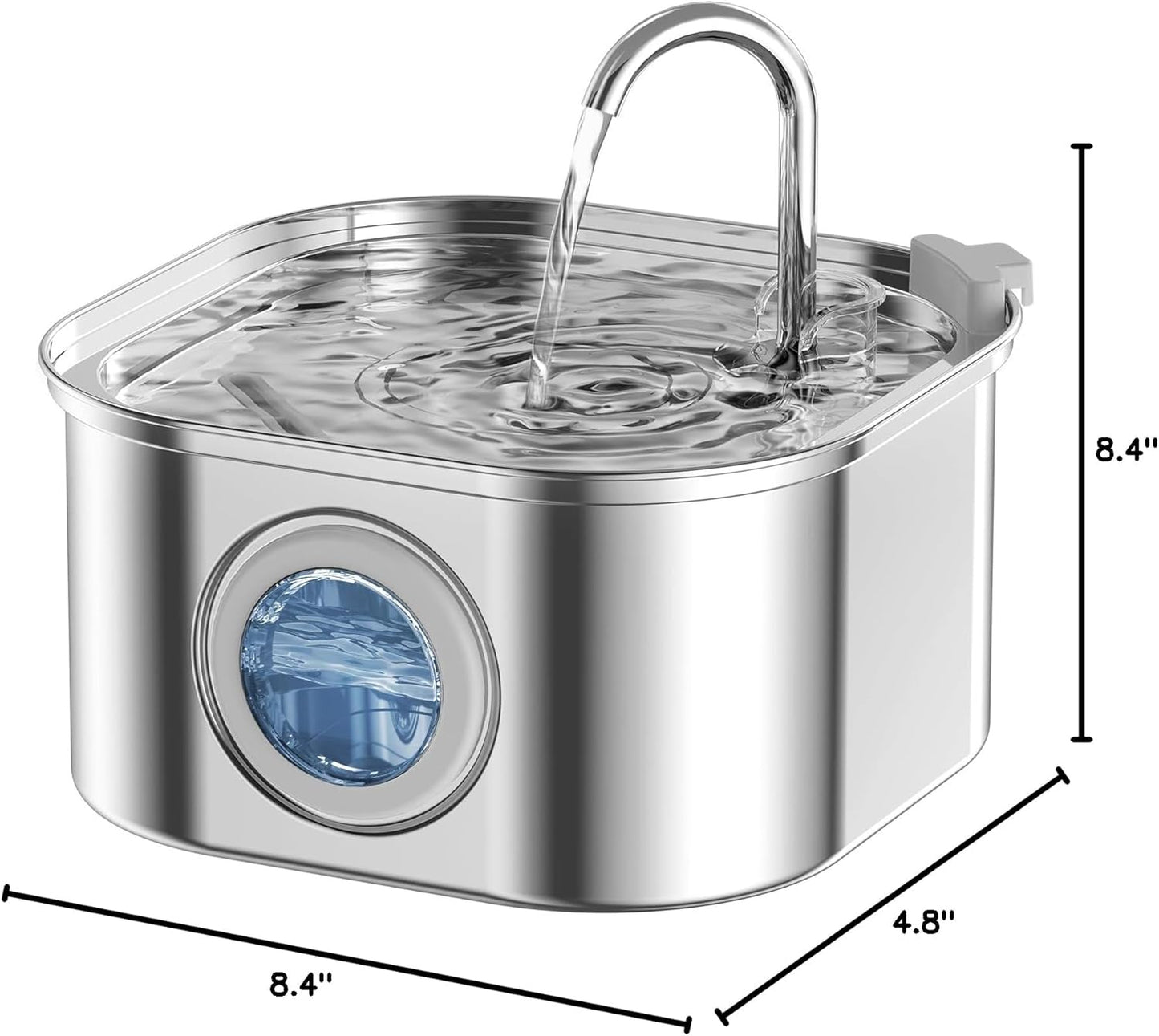 Cat Water Fountain, 3.2L/108oz Stainless Steel Pet Water Fountain, cat Fountain with Super Quiet &Transparent Window Design- Water Fountains for Cats Indoor