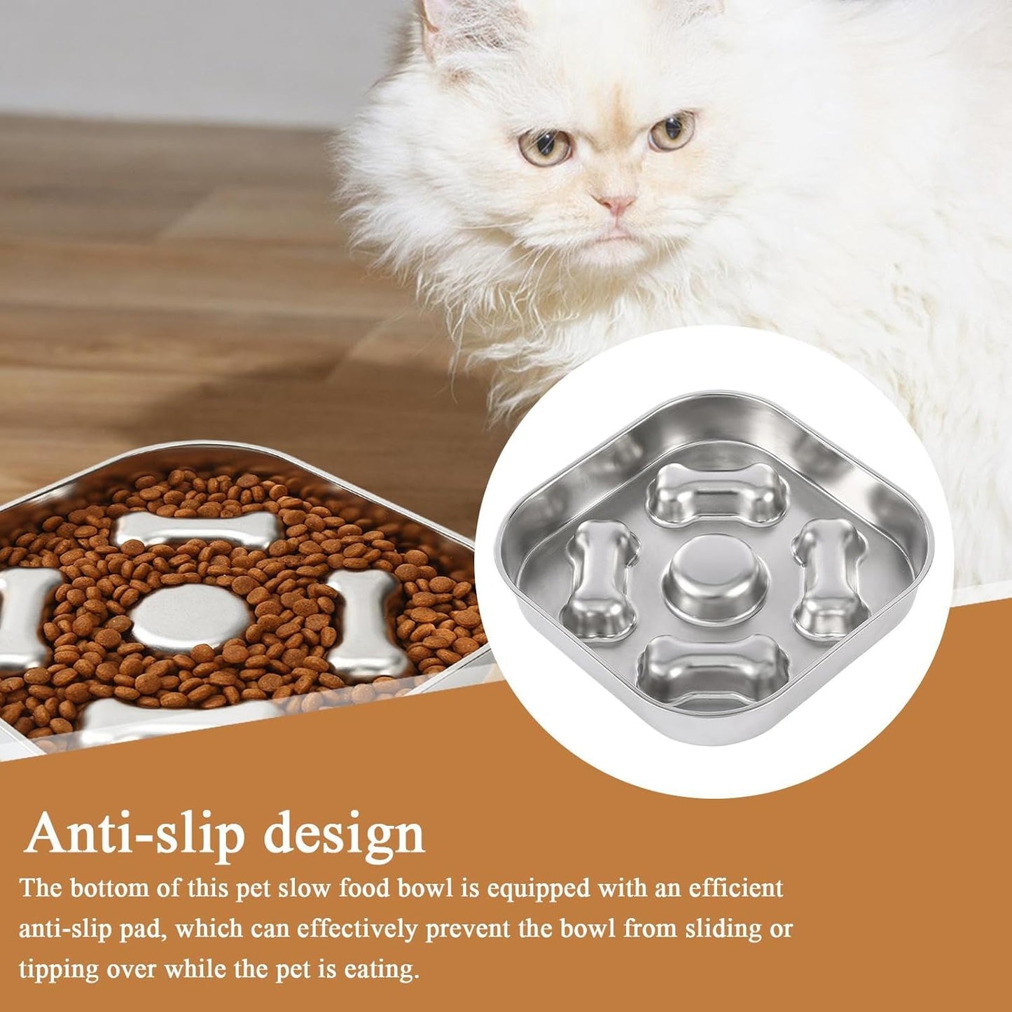 Slow Eating Dog Bowl | Non-Slip Stainless Steel | Large Slow Feeder Dog Dishware | for Small Medium Large All Breeds Wet Dry Food Indoor Home Outdoor