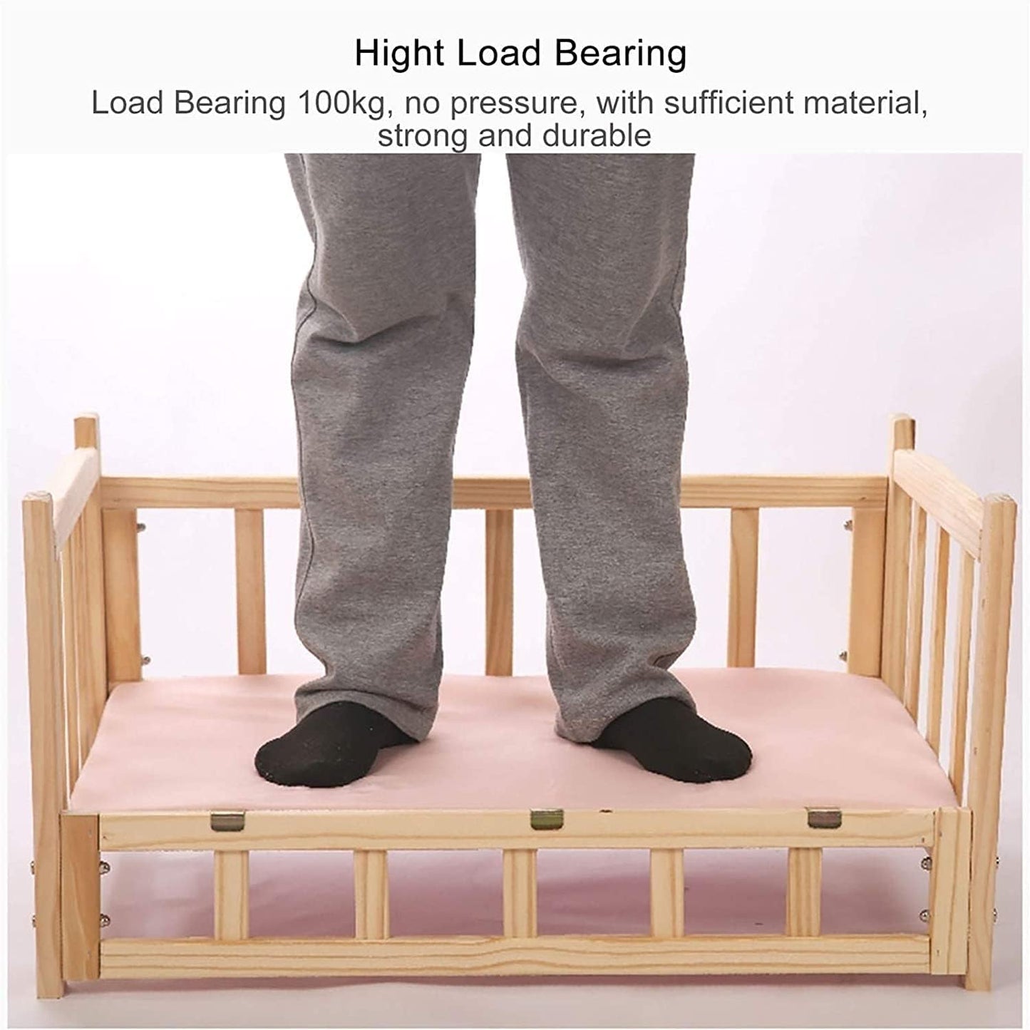 TsoLay Dog Bed Pet Dogs Bed Wooden Pet Bed Elevated Dog Bed Cats Cot with Stairs Guardrail Removable Frame Soft Washable Mattress Four Seasons Use for Dogs Pet Cat