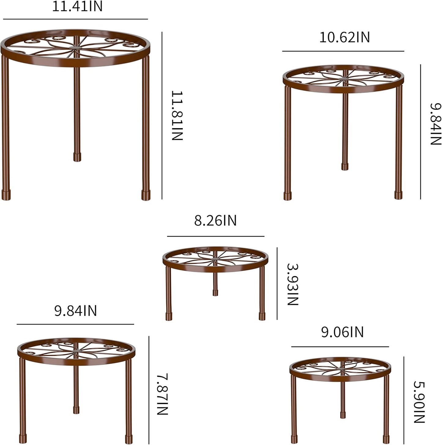 5-Pack Decent Metal Plant Stands, Heavy Duty Flower Pot Stands for Multiple Plant, Anti-Rust Iron Plant Pot Shelf, Decoration Racks for Home Indoor and Outdoor (5 Pack Bronze)