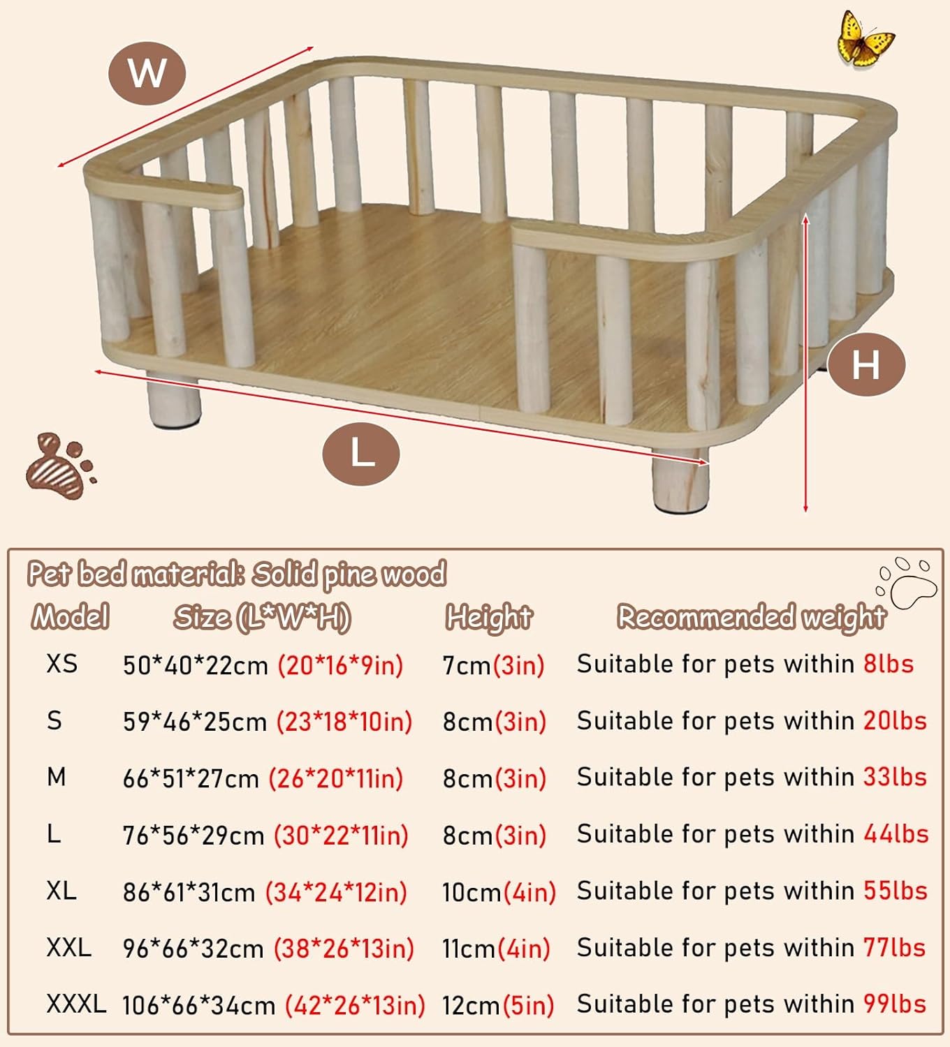 Dog Bed Elevated Dog Kennel with Railing & Mattress, Removable Wood Frame Pet Cot Bed Heavy Duty, Thickened Pet Furniture for Extra Large Breed (Color : Style 2, Size : XL) (Style 2