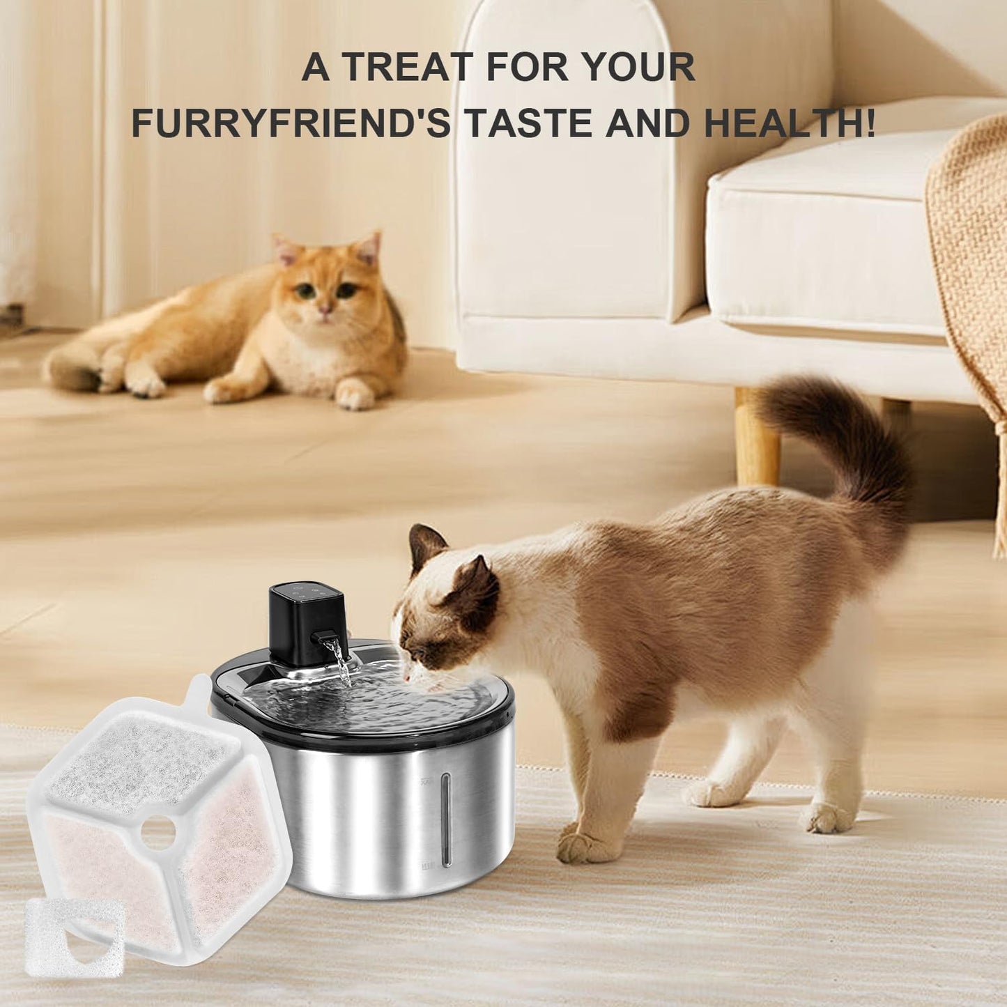 18 Filters + 18 Sponges Cat Water Fountain Filters, Triple Action, 4.5L Capacity, Compatible with 152oz Wireless Stainless Steel Cat Water Fountain