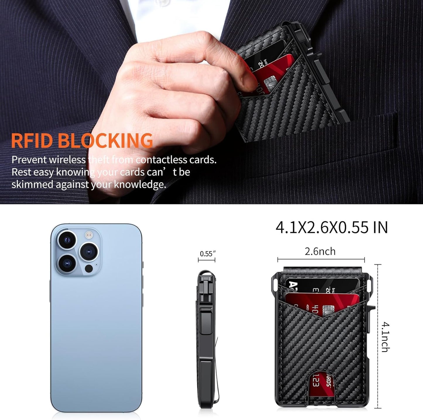 Wallet for Men, Mens Minimalist Wallet 9-13 Cards, Slim Compact Wallet with Money Clip & ID Window, RFID Blocking Smart Pop Up Card Wallet, Metal Aluminum Credit Card Holder Bifold Wallet