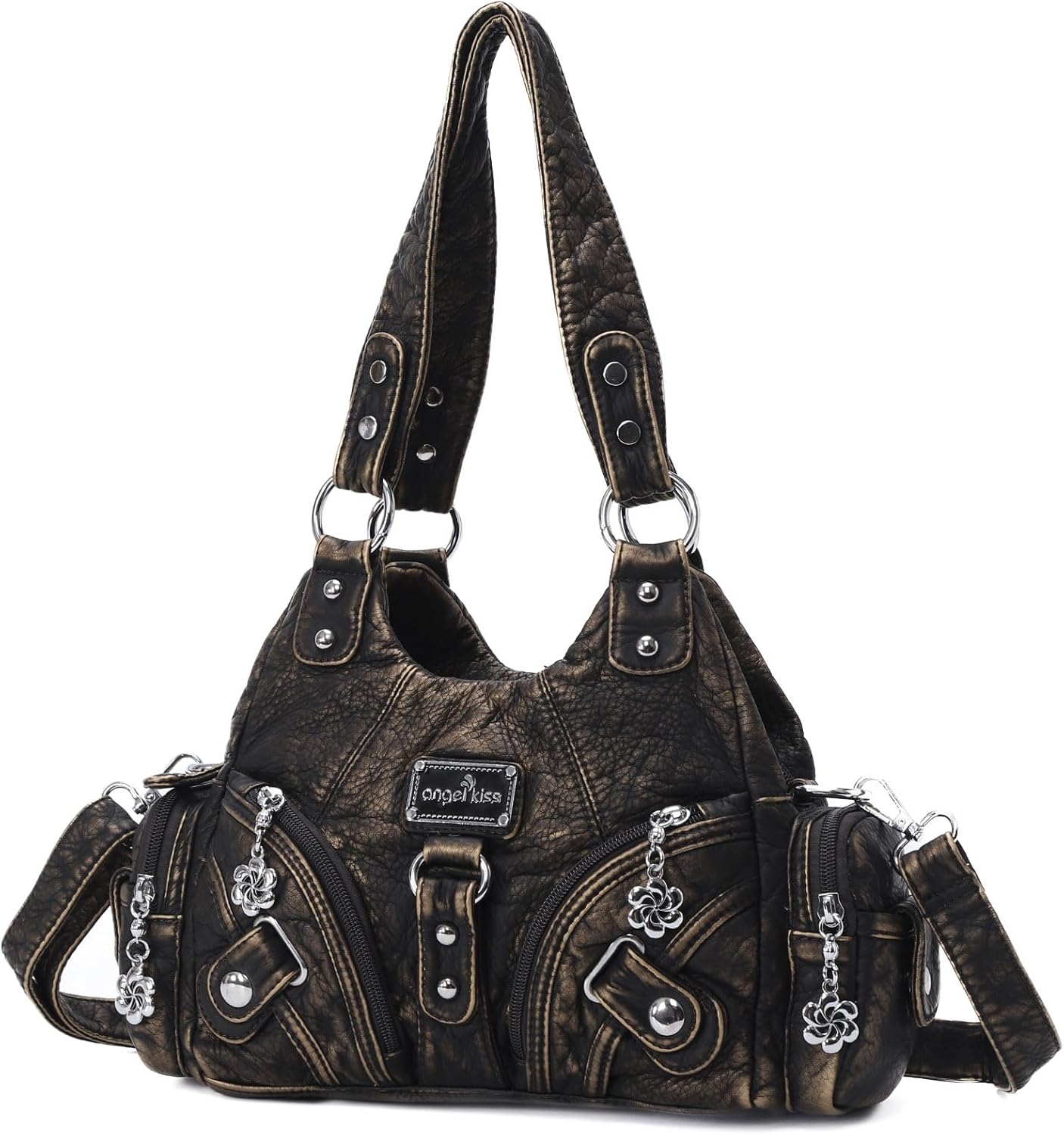 Angel Kiss Purses for Women Small Hobo Shoulder Bags Vagen Leather Multi-Pocket Tote Bag with Zipper