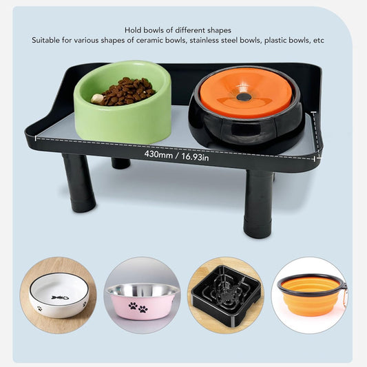 Elevated Dog Bowl Stand, Adjustable Lifting Anti Tip Plastic Neck Protection Dog Cat Food Bowl Raised Stand Feeding Table