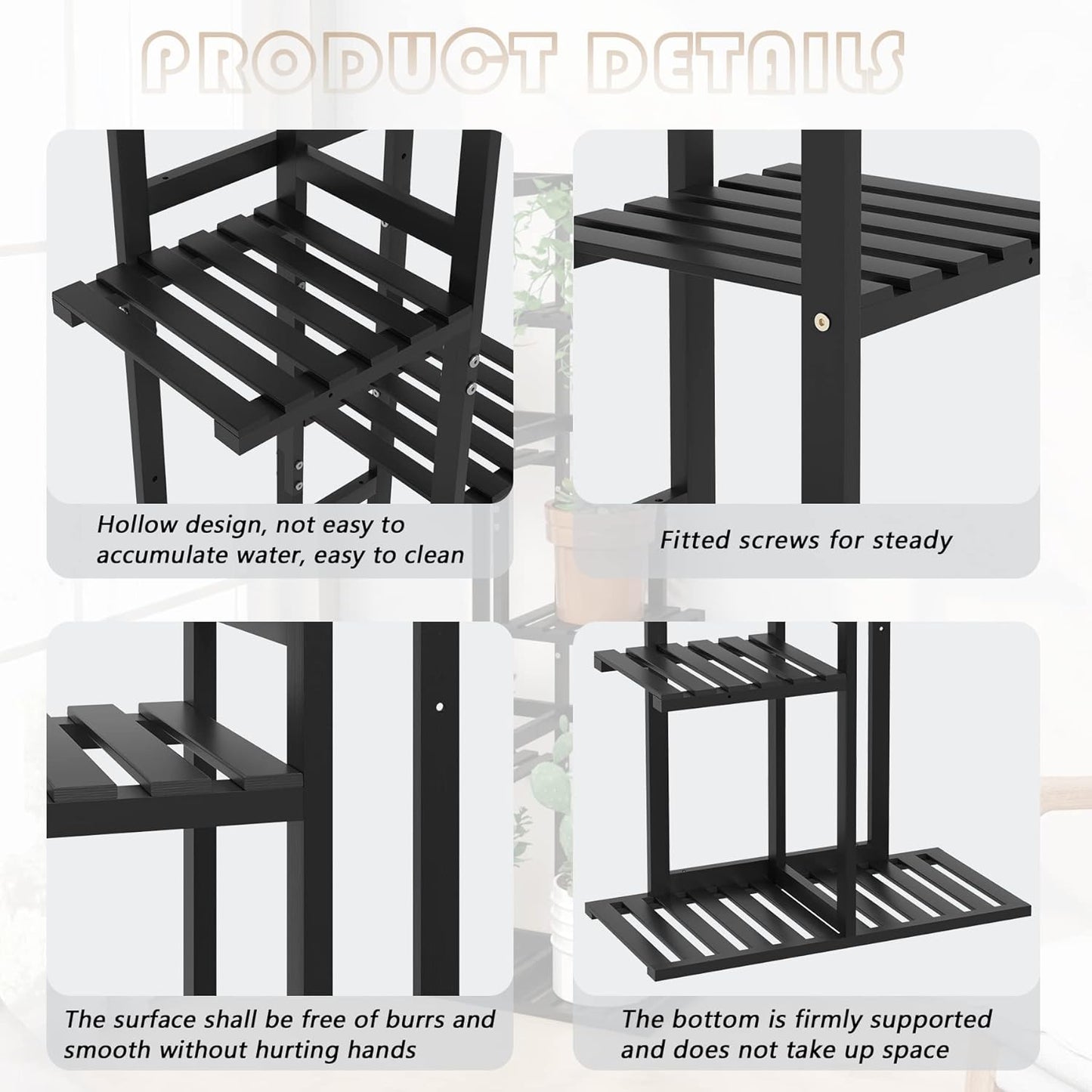 Laiensia 5 Tier Bamboo Plant Stand Rack 6 Potted Multiple Flower Pot Holder Shelf, Indoor&Outdoor Planter Display Shelves for Patio Garden, Living Room, Corner Balcony and Bedroom,Black