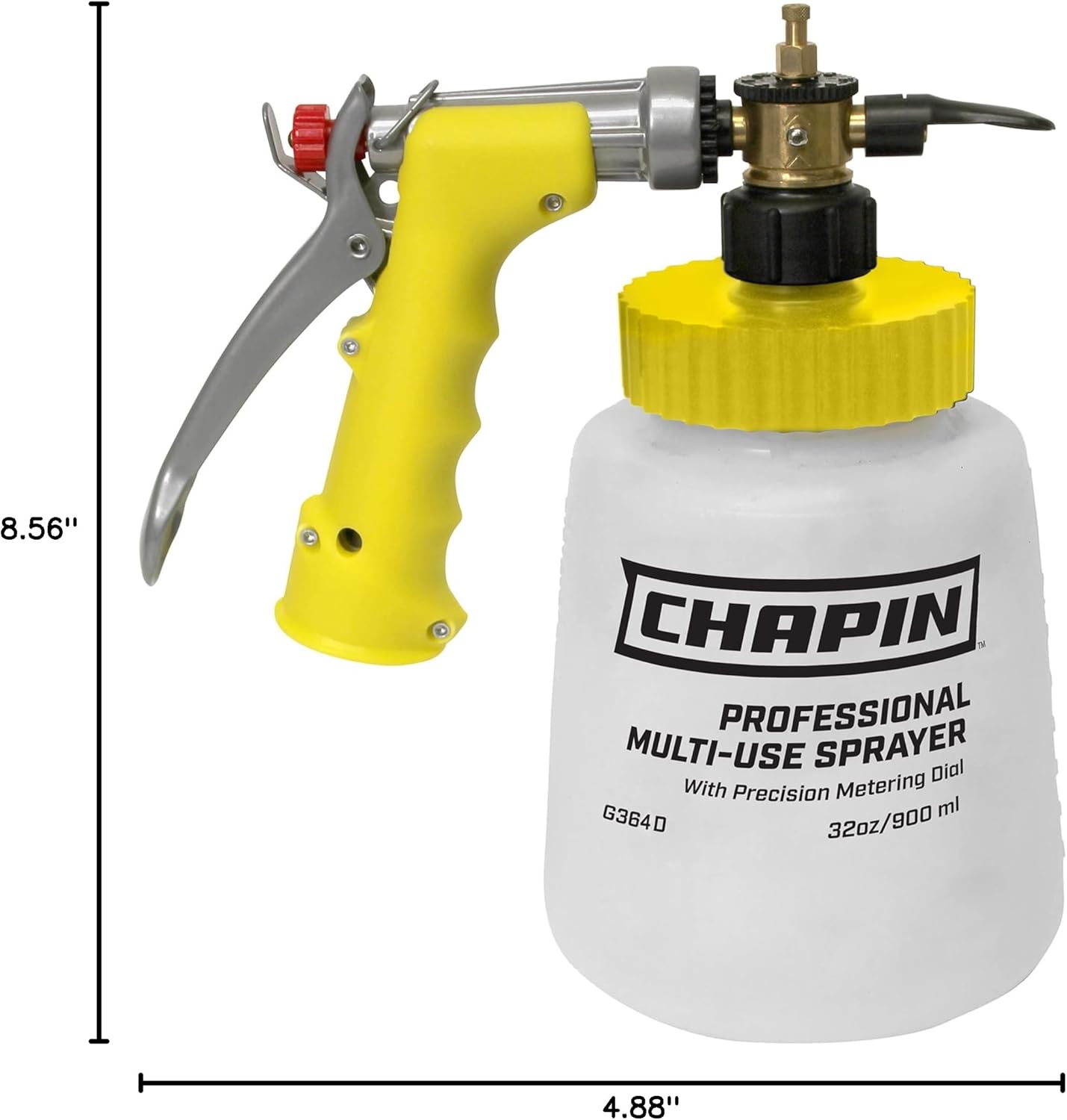 Chapin G364D Made in The USA 32 Ounce Professional Lawn and Garden Hose-End Sprayer with 16 Mixing Rations on The Metering Dial, Built-in Anti-Siphon, Translucent White