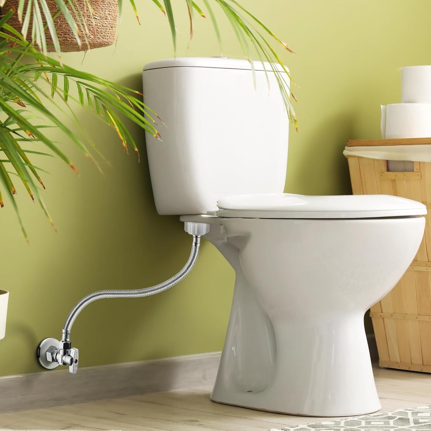 2 Pack Complete Toilet Valve Kit, Includes 1/2'' Nom Inlet x 3/8'' OD Compression Outlet Angle Shut Off, 3/8" COMP x 7/8" BC Toilet Water Supply Line, Escutcheon Plate, Sealing Tape (12 Inch)
