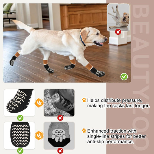 BEAUTYZOO Dog Socks to Prevent Licking Paws -Dog Shoes for Cold Winter Snow, Dog Boots & Paw Protectors with Grippers on Hardwood Floors, Anti Slip Dog Booties for Small Medium Large Senior Dogs