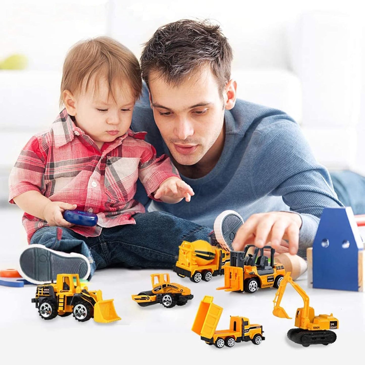 BenRich 6Pcs Mini Die Cast Car 1/64 Scale Alloy Construction Truck Vehicle Model Toy Set - Dump, Excavator, Forklift, Road Roller, Bulldozer, Mixer - Toy Cars for Kids Boys Girls Birthday Xmas Present
