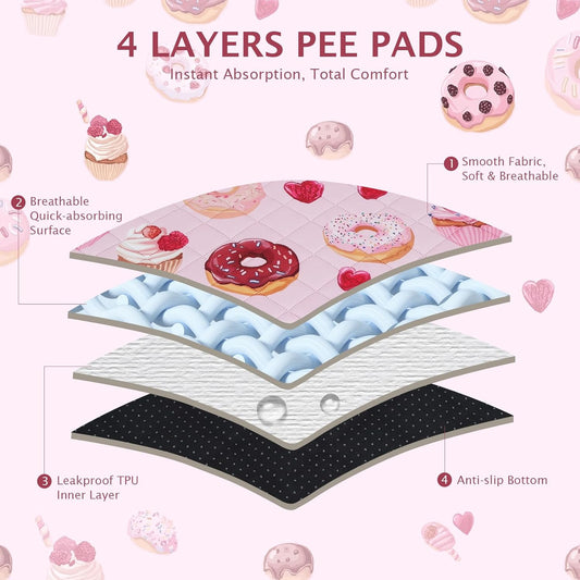 IEUUMLER Washable Pee Pads for Dogs, 2 Pack Cake Pattern Reusable Waterproof Puppy Potty Pads, Non-Slip Absorbent Pet Training Pads for Playpen Crate Bed EU015 Pink Cake, 24x18