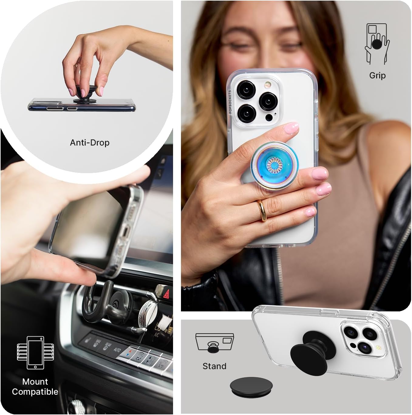 PopSockets Adhesive Phone Grip, Holder, Phone Stand, Black - Black