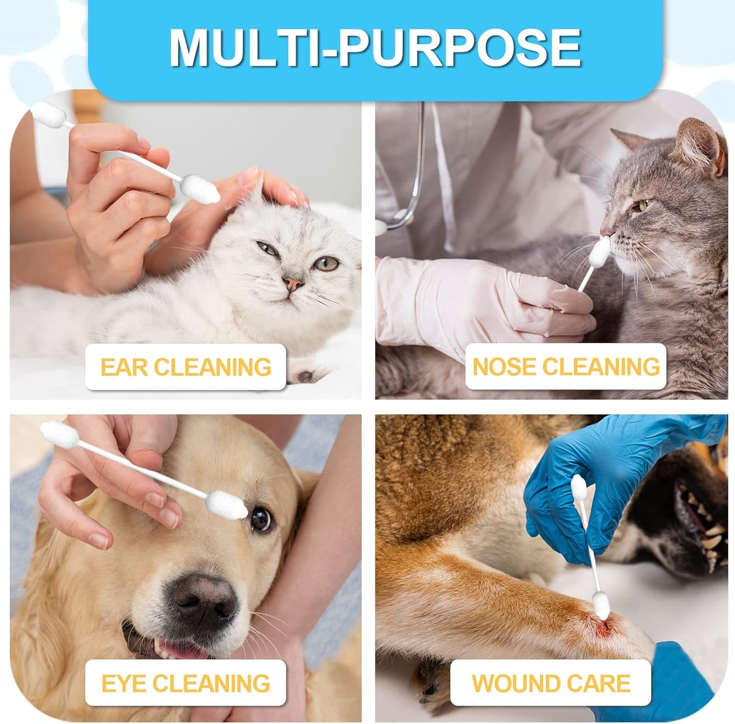 Dog Ear Cleaning Swabs 56pcs– Gourd-Shaped Cotton Tips for Dogs' Ears – Gentle Ear Cleaning Sticks for Oily-Eared Breeds, Pet Grooming, Bathroom or Travel Use