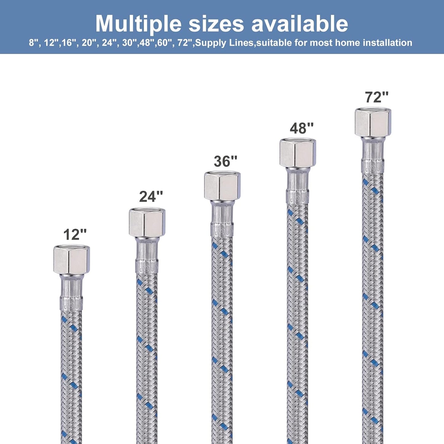 Faucet Supply Lines 3/8" to 3/8" Female Compression Thread 1 Pair, ARCORA 9“ Faucet Hose Connects Kitchen Bathroom Sink to Water Supply