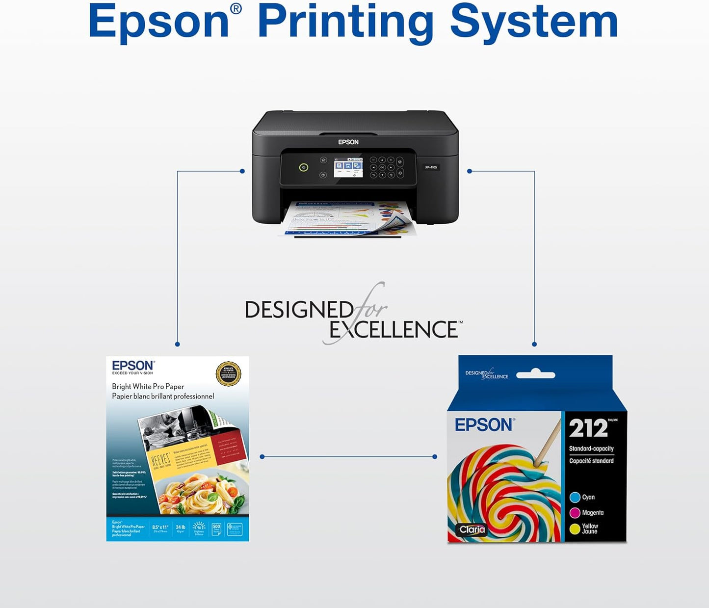 EPSON 212 Claria Ink Standard Capacity Black & Color Cartridge Combo Pack (T212120-BCS) Works with WorkForce WF-2830, 2850 and Expression XP-4100, 4105