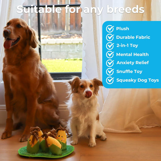 Dog Toys Plush with Squeaky & Treat Hiding Features - Mental Stimulation Enrichment Toy for Large Breed Dogs - Machine Washable Slow Feeder to Keep Dogs Busy,Corn Maze
