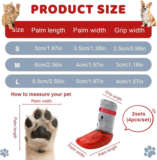 2 Set Non Slip Dog Socks Waterproof Lick Resistant Paw Protectors with Adjustable Hook and Loop Fastener, Breathable Pet Shoes for Medium to Large Dogs(Red, L)