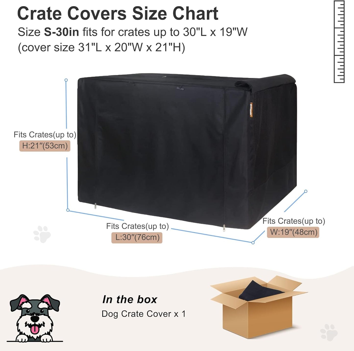 HiCaptain Breathable Dog Crate Cover 30 Inch, Durable Heavy Duty Kennel Cover, Dual Zippered Panels, Windproof Waterproof UV-Resistant(Black)