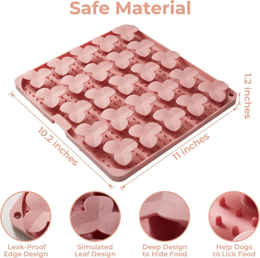 Puzzle Feeder Snuffle Mat for Dogs, Lick Mat for Dogs to Slow Down Eating, Dog Puzzle Toys for Large and Medium Breed Dogs, Silicone Dog Bowls for Dry, Wet, Raw Food, Pink