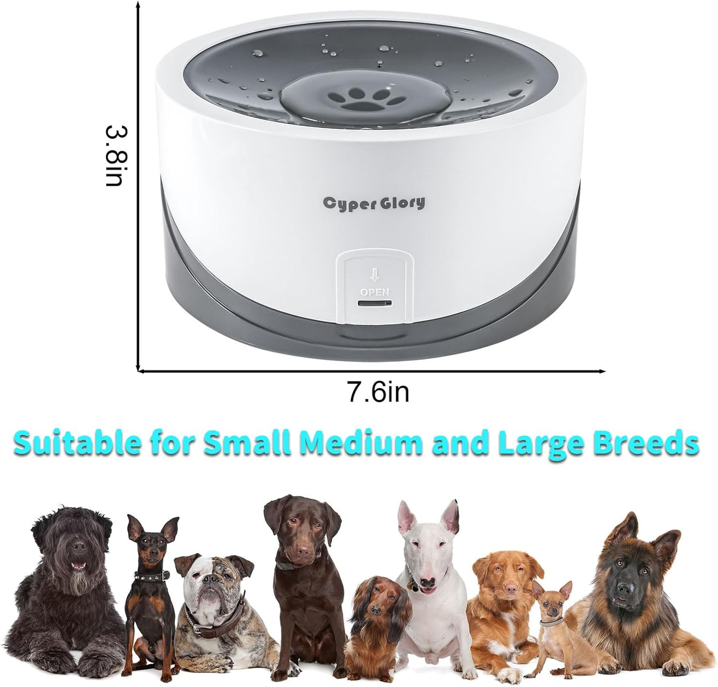 Dog Water Bowl, No Spill 55oz Pet Water Bowl for Cats & Small Puppies to Medium Large Breeds, Anti Splash Slow Drinking Water Feeder for Messy Drinkers (White w/ 2 Fliters)