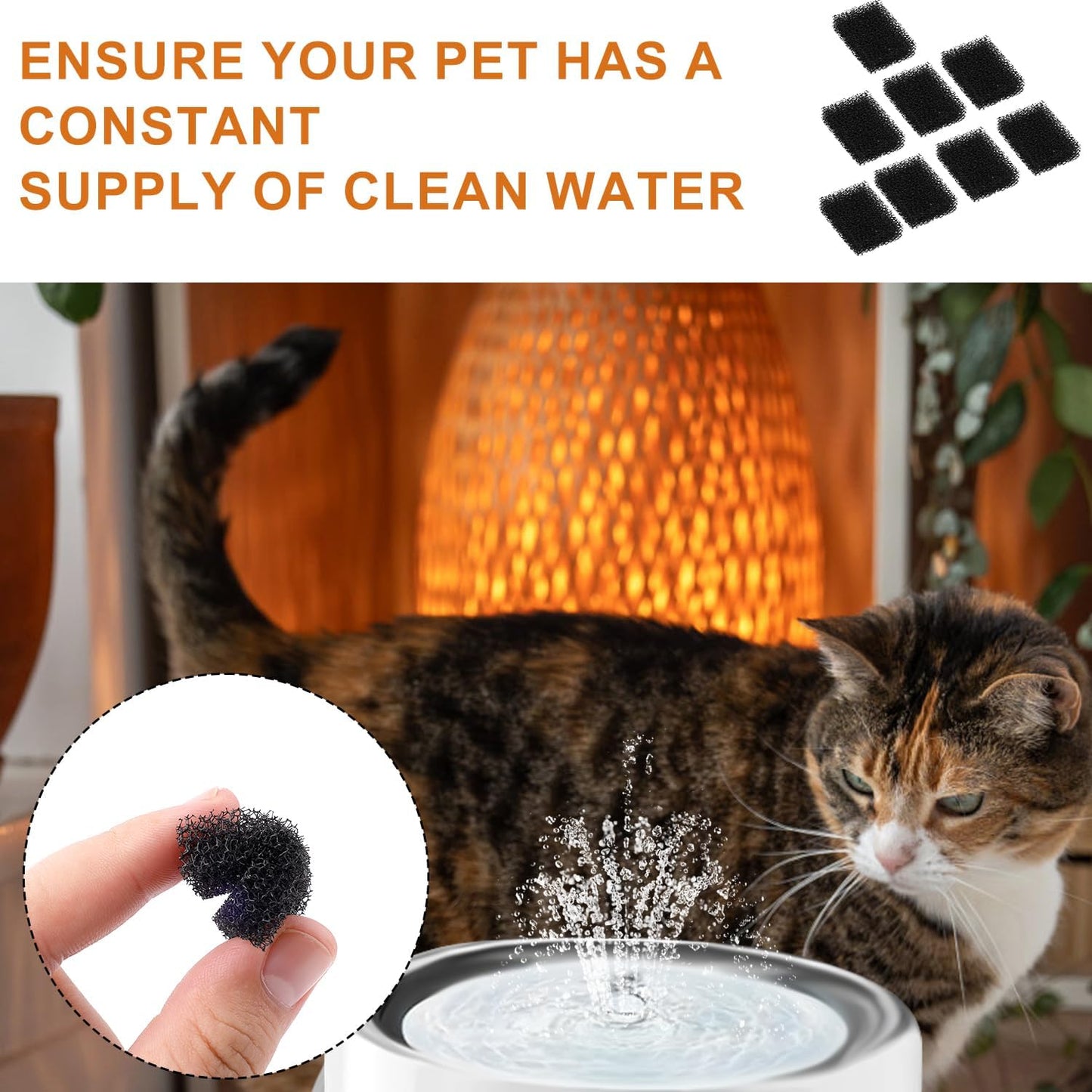 30pcs Replaced Foam Filters Compatible with Petkit Eversweet 3 Pro, Black Pet Fountain Replacement Filters Cat Sponge Water Filter for Clean Water