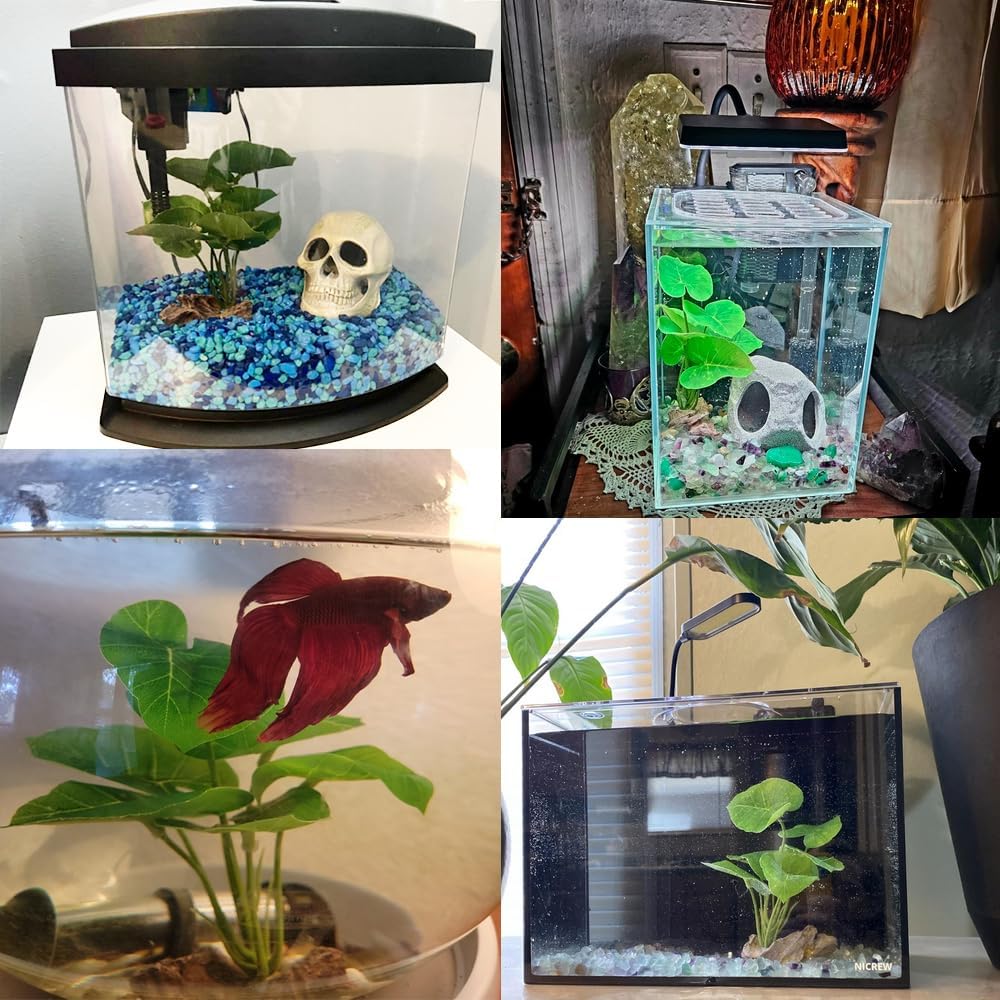 Smoothedo-Pets Fish Tank Decor Aquarium Decorations Ornaments Betta Leaf pad Hammock 6inch Plastic Artificial Plant Goldfish Fish Hides Small Tank/Reptiles Plants Driftwood (Green-Type-A)