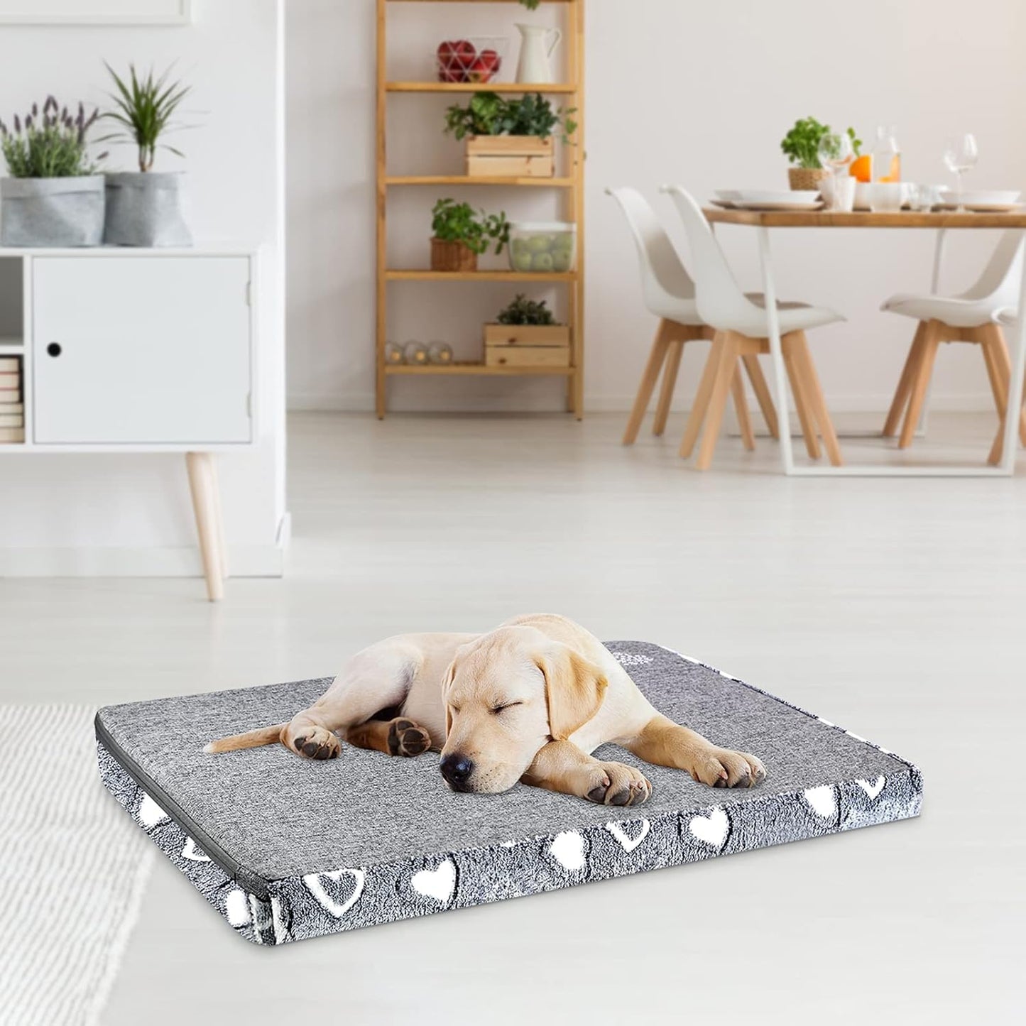 VANKEAN Reversible Dog Crate Mat, Stylish Bed with Waterproof Linings and Removable, Washable Cover, Firm Support Pad for Small to XX-Large Dogs, Grey