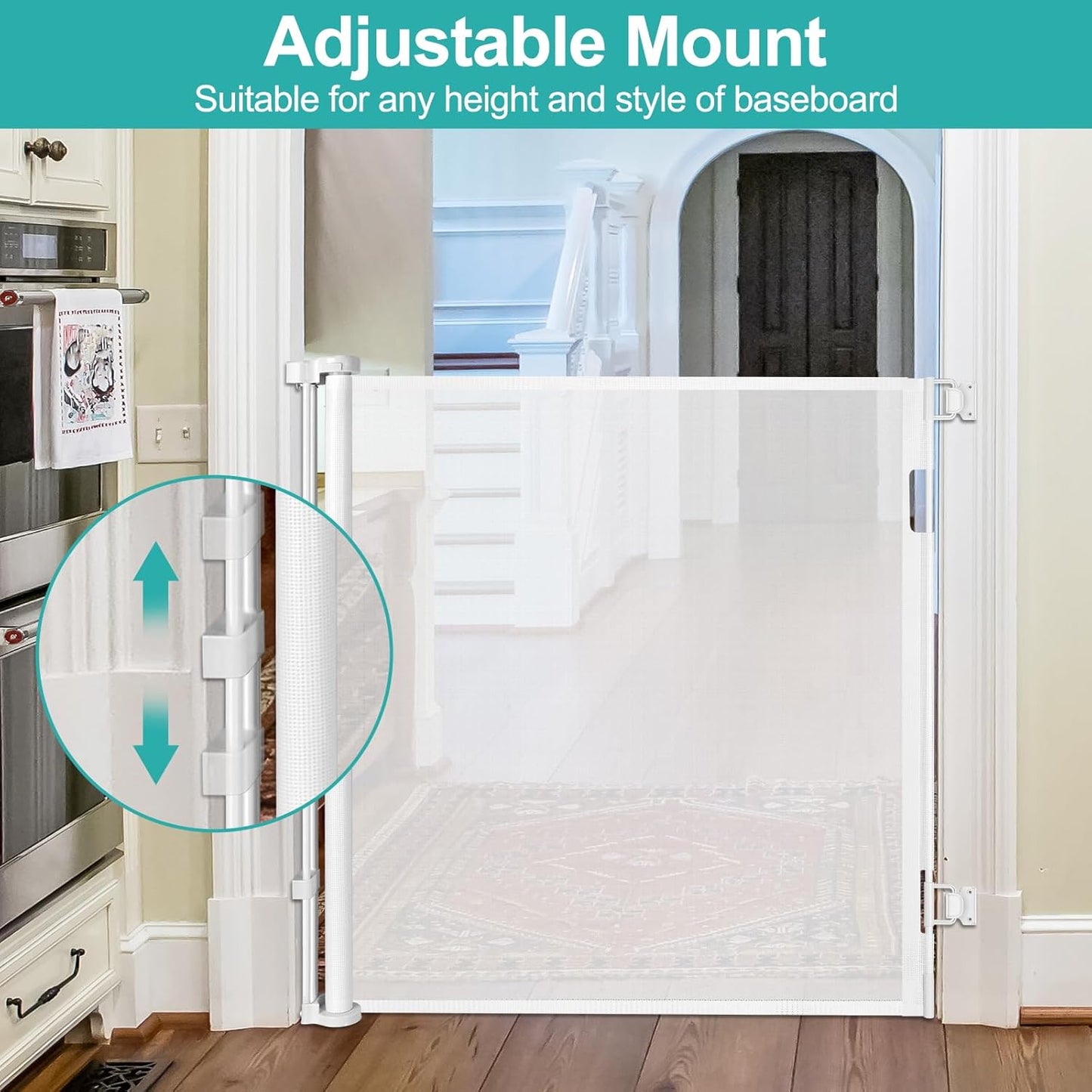 42 Inch Extra Tall Baby Gates for Doorways 55" Wide Retractable Dog Gate Indoor 3.5ft Extra Tall Baby Gates for Dogs Outdoor Retractable Gate for Stairs Prevent Kids/Pets from Jumping Over, White