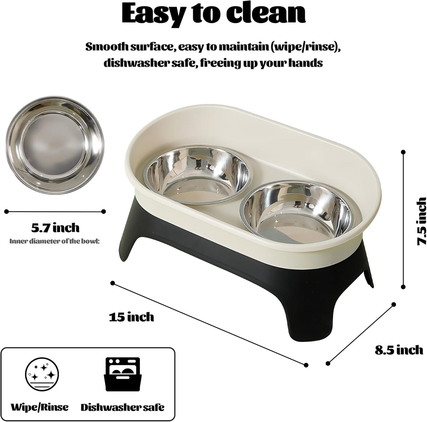 Elevated Dog Bowls, Spill Proof Stainless Steel Raised Dog Cat Bowls, Double Food and Water Bowl Set with Stand for Small to Medium Dogs and Cats, Neck Protection, Non Slip, Dishwasher Safe