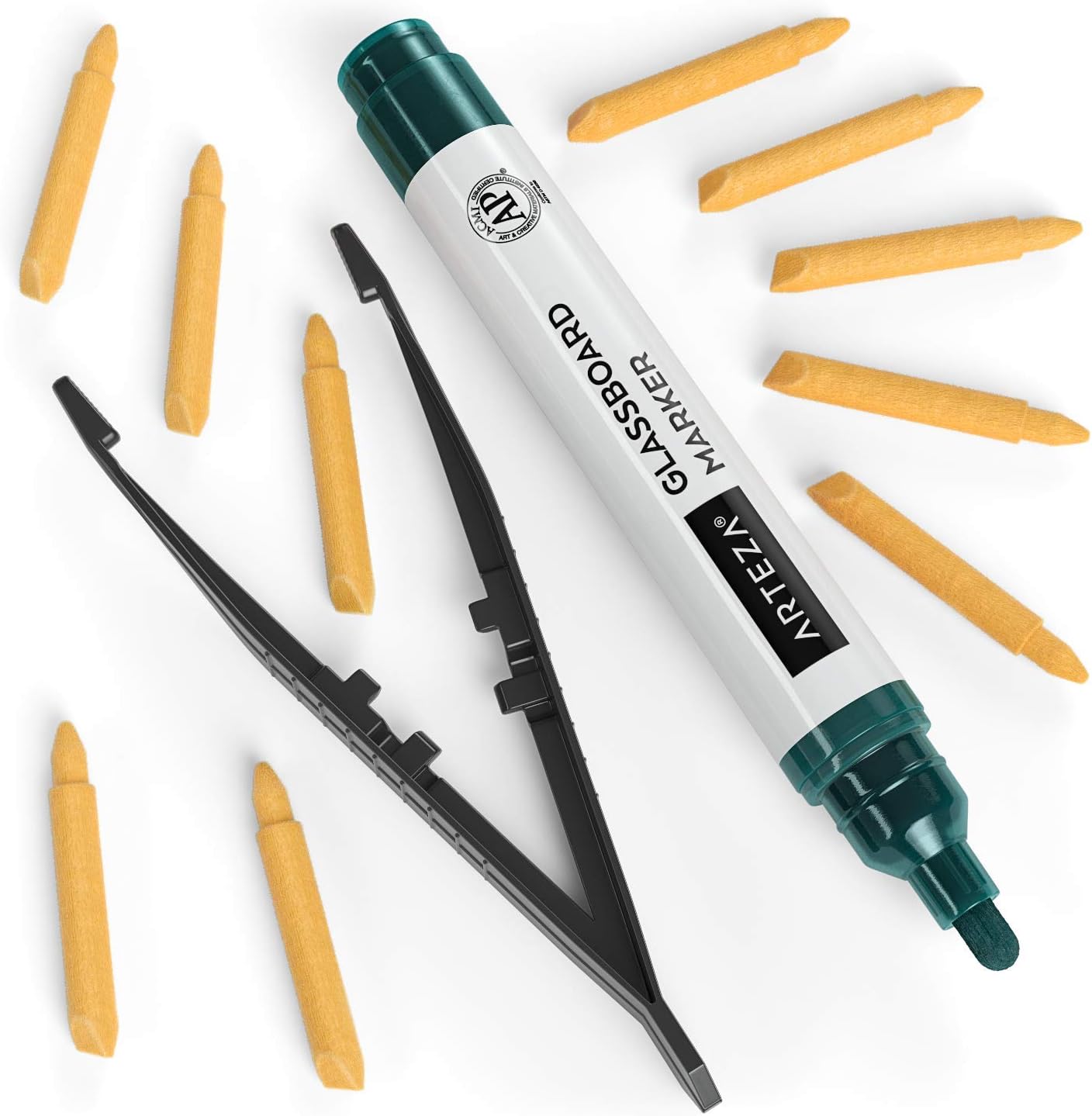 ARTEZA Glass Board Dry Erase Markers, Pack of 10 Colors Glass Markers, Low-Odor Ink, Erasable Mirror Window Markers, Office Supplies for Whiteboards,