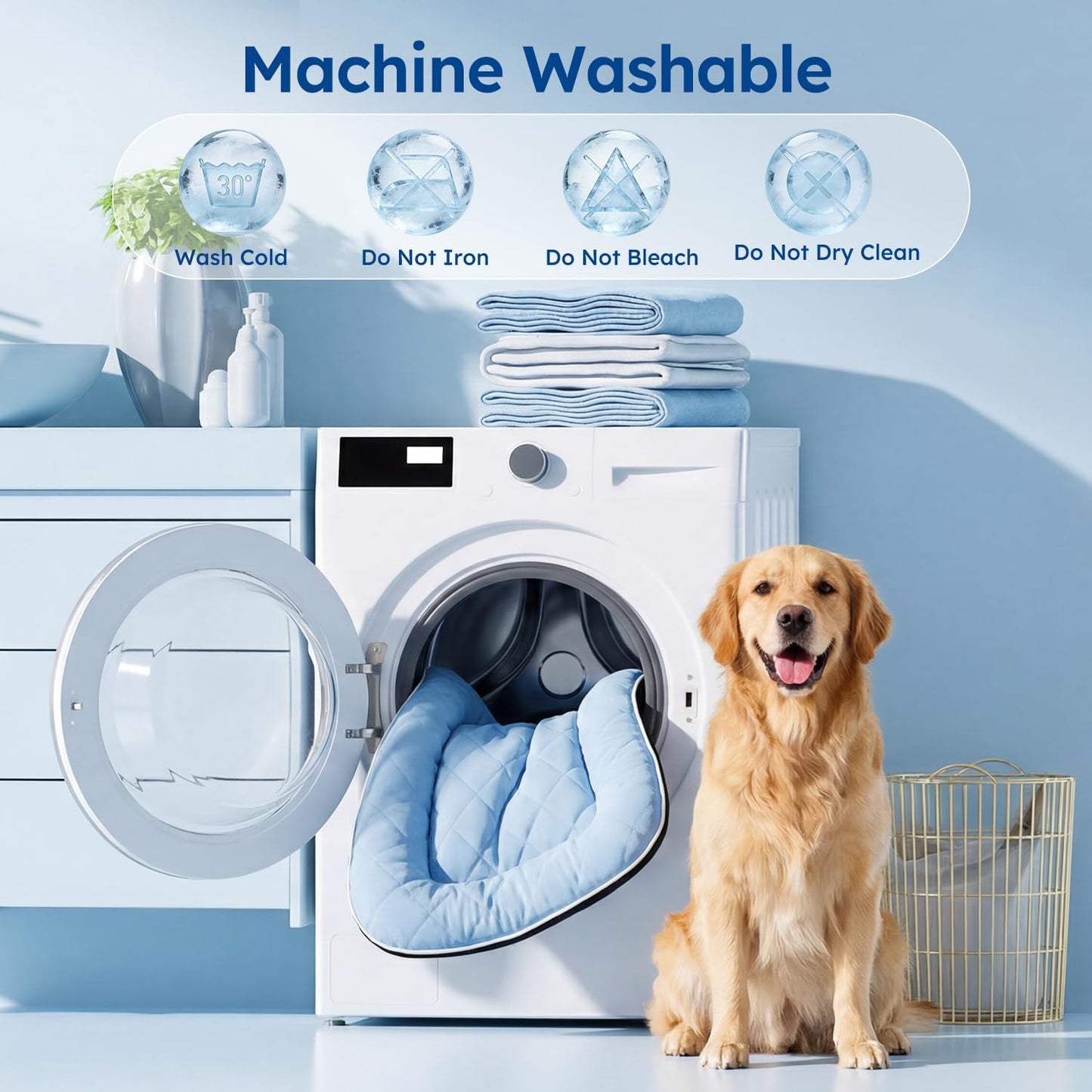 ZOMISA Cooling Dog Bed Q-MAX >0.5, Thick Cooling Crate Mat for Large Dogs, Cold Kennel Pad with Chill Breathable Washable Fabric for Summer, 35x22x2'', Blue