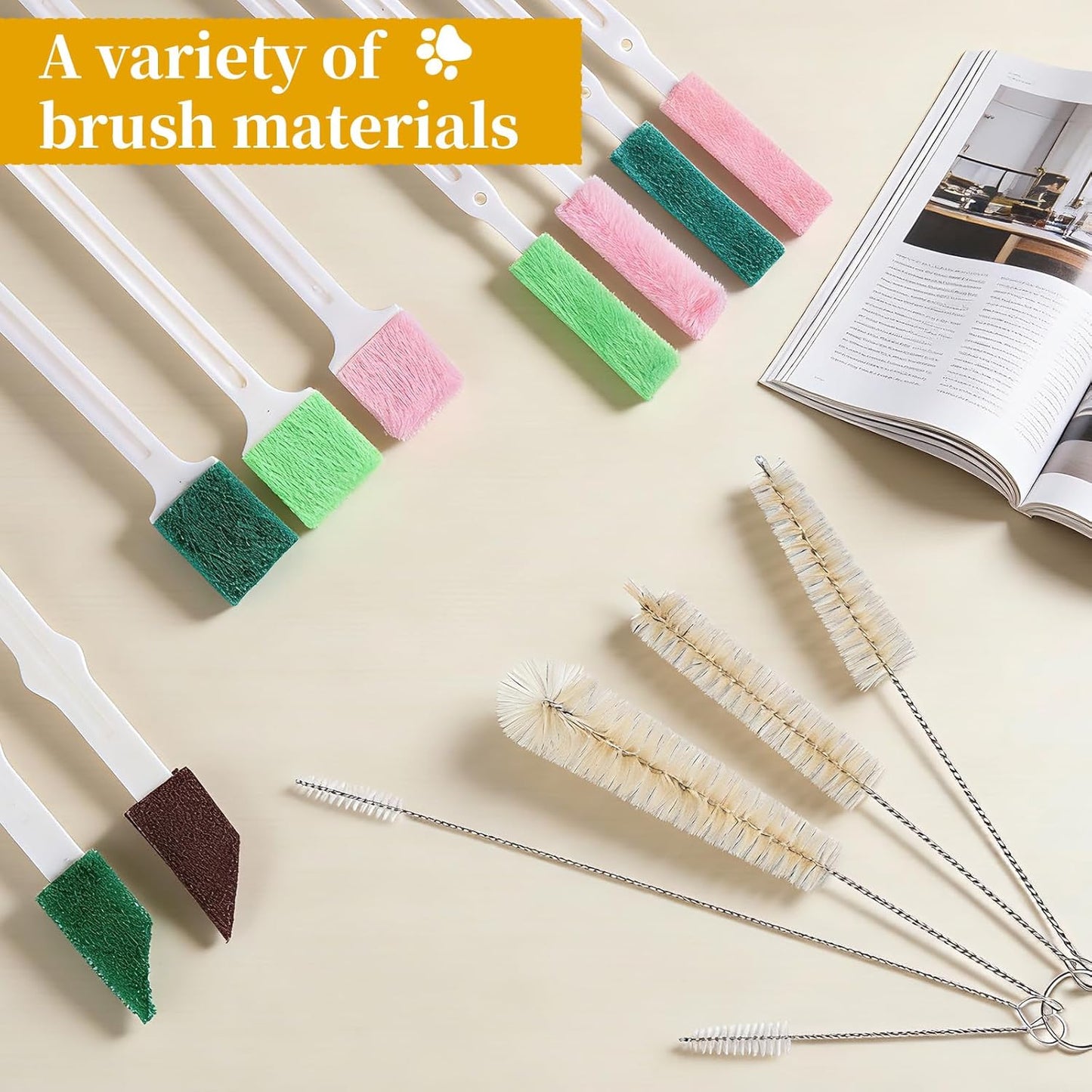 14 PCS Cat Fountain Cleaning Brushes Kit Cat Water Fountain Cleaner Kit Water Cleaning Brushes with Compressed Sponge for Most Dog Cats Waters Dispenser