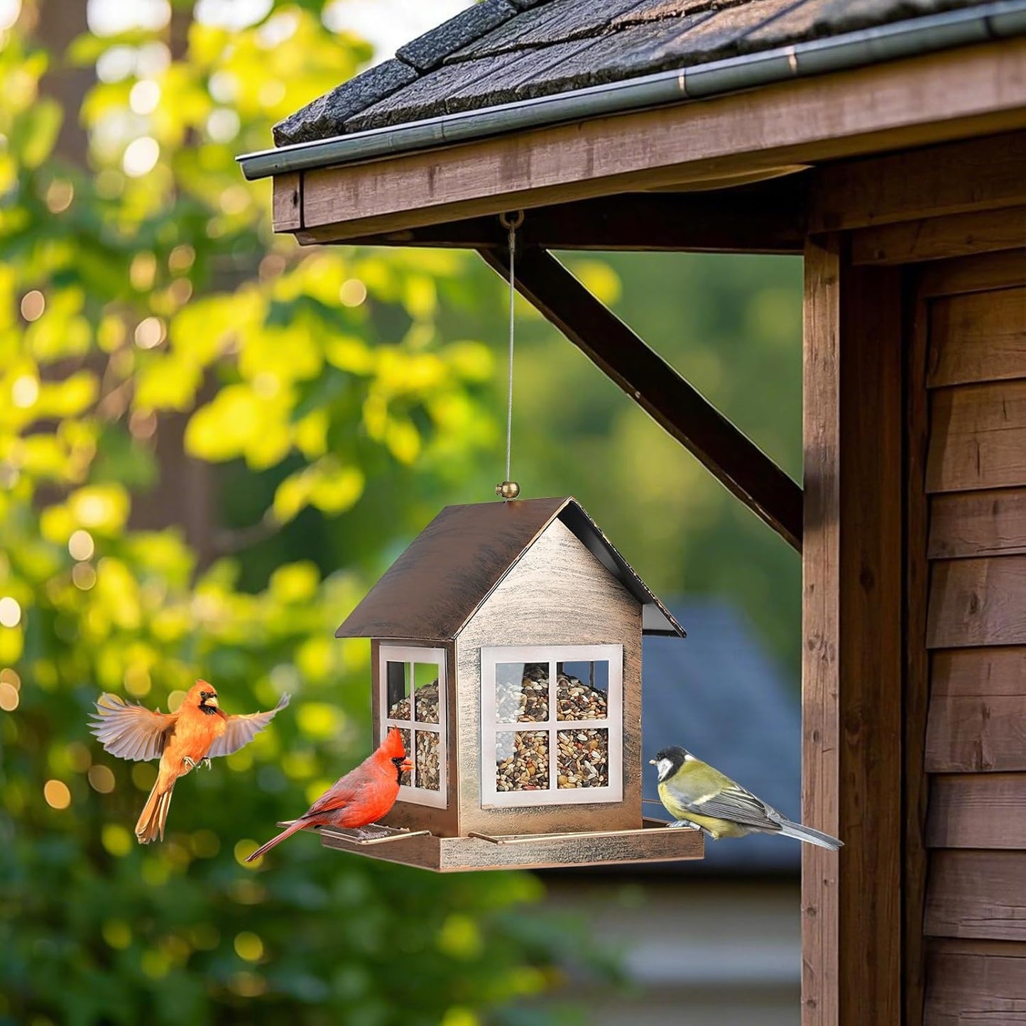 Bird Feeders, Heavy Duty Metal Bird Feeder for Outdoors Hanging, Weatherproof Large Capacity Wild Birdfeeder for Outside Garden Yard, Country House Shape