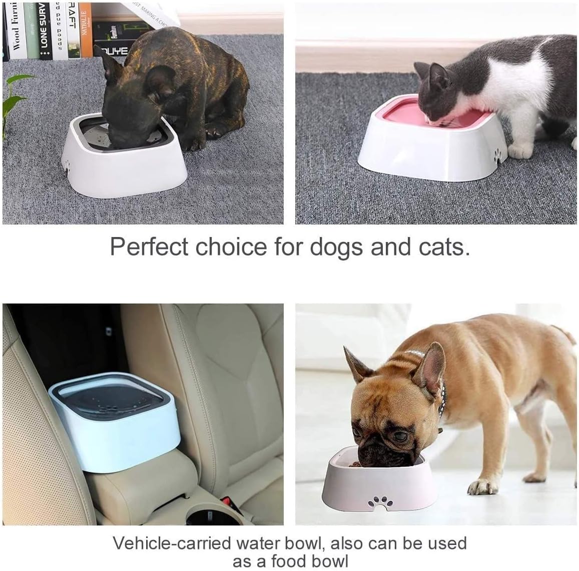 Fountain Dog Water Bowl, SplashFree,Vehicle Carried Pet Water Bowl for Dog, Cat, Puppy, Kitty, 1.5L Large Capacity Pet Water Dispenser (Color : White) (Gray)