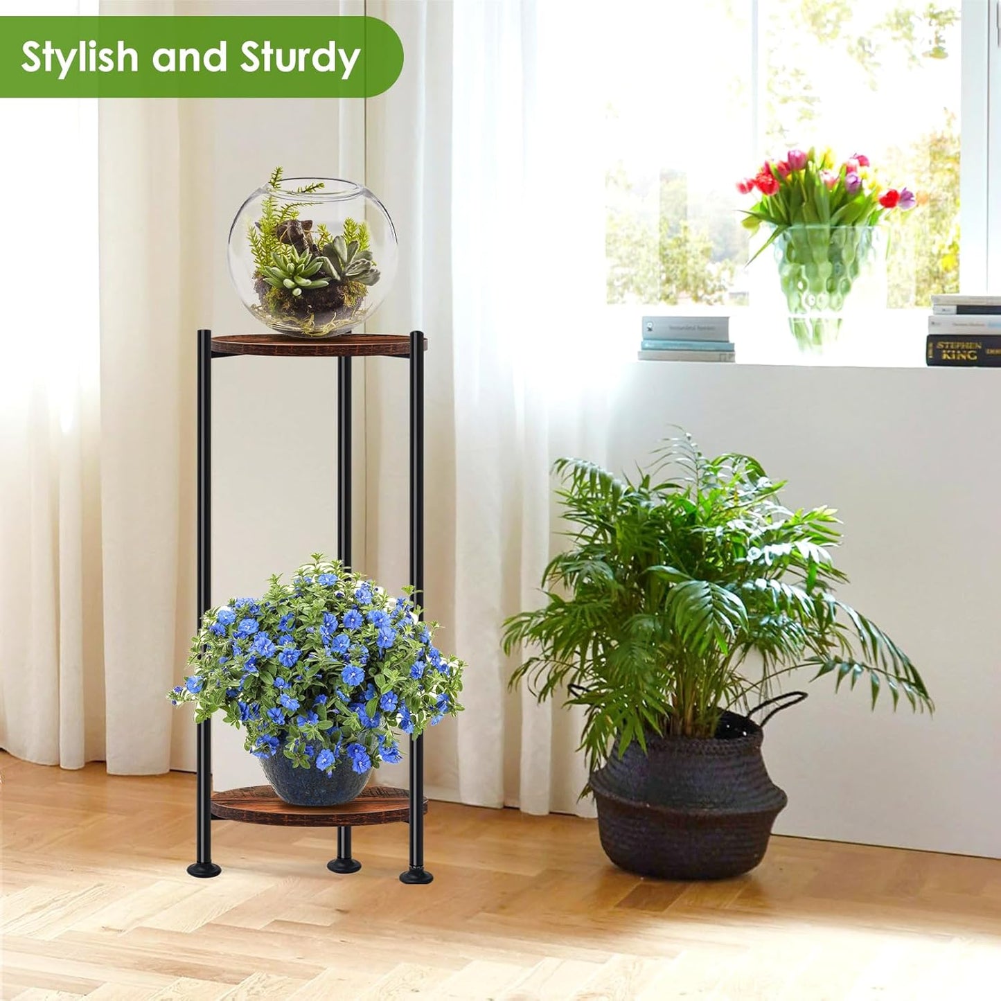 Plant Stand Indoor Outdoor, 30'' Tall Plant Stands for Indoor Plants, Heavy Duty Indoor Plant Shelf, 2 Tier Flower Stand for Living Room, Balcony, Deck