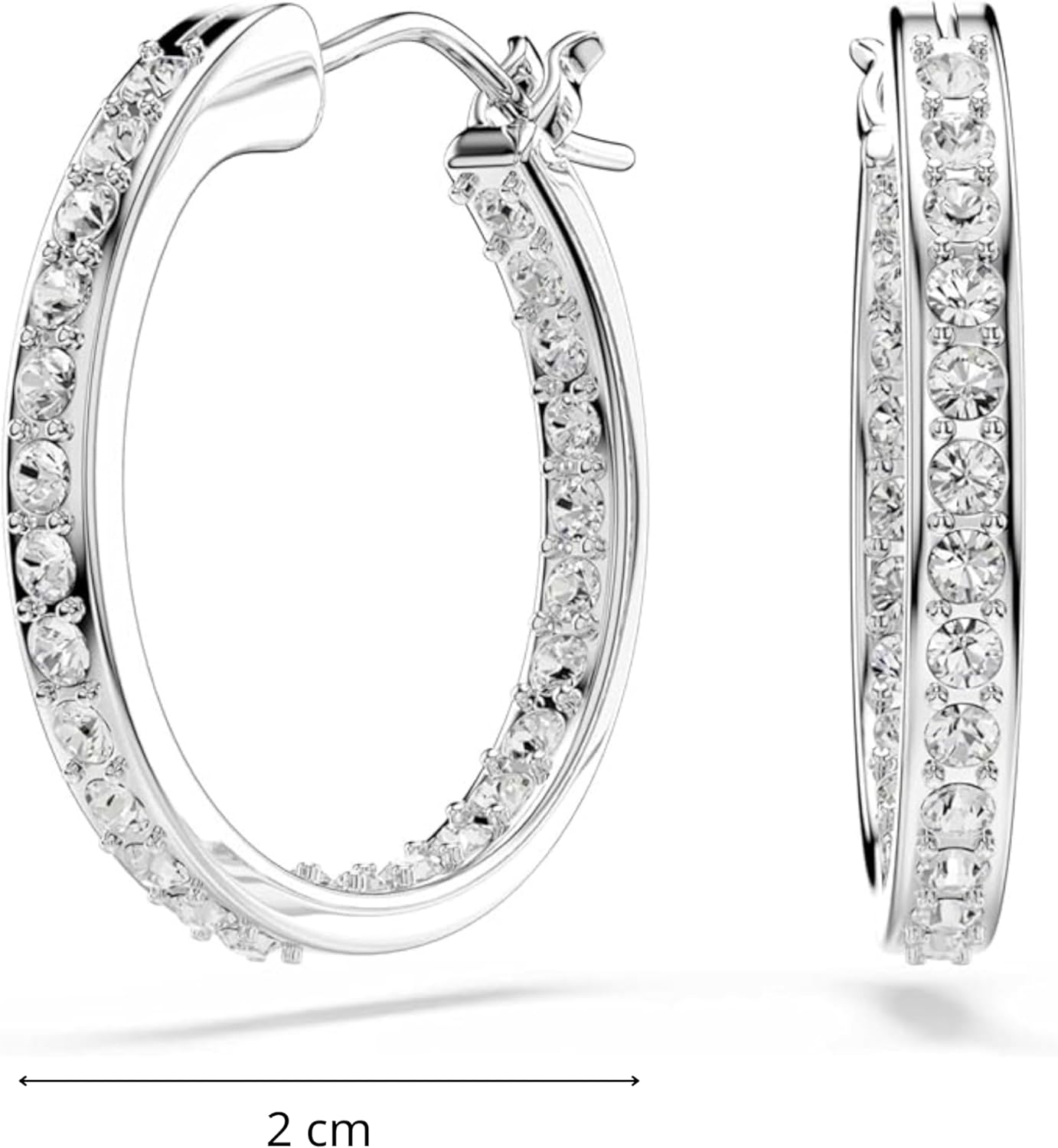 Swarovski Sommerset hoop earrings, White, Rhodium plated, One Size, Silver, Crystals