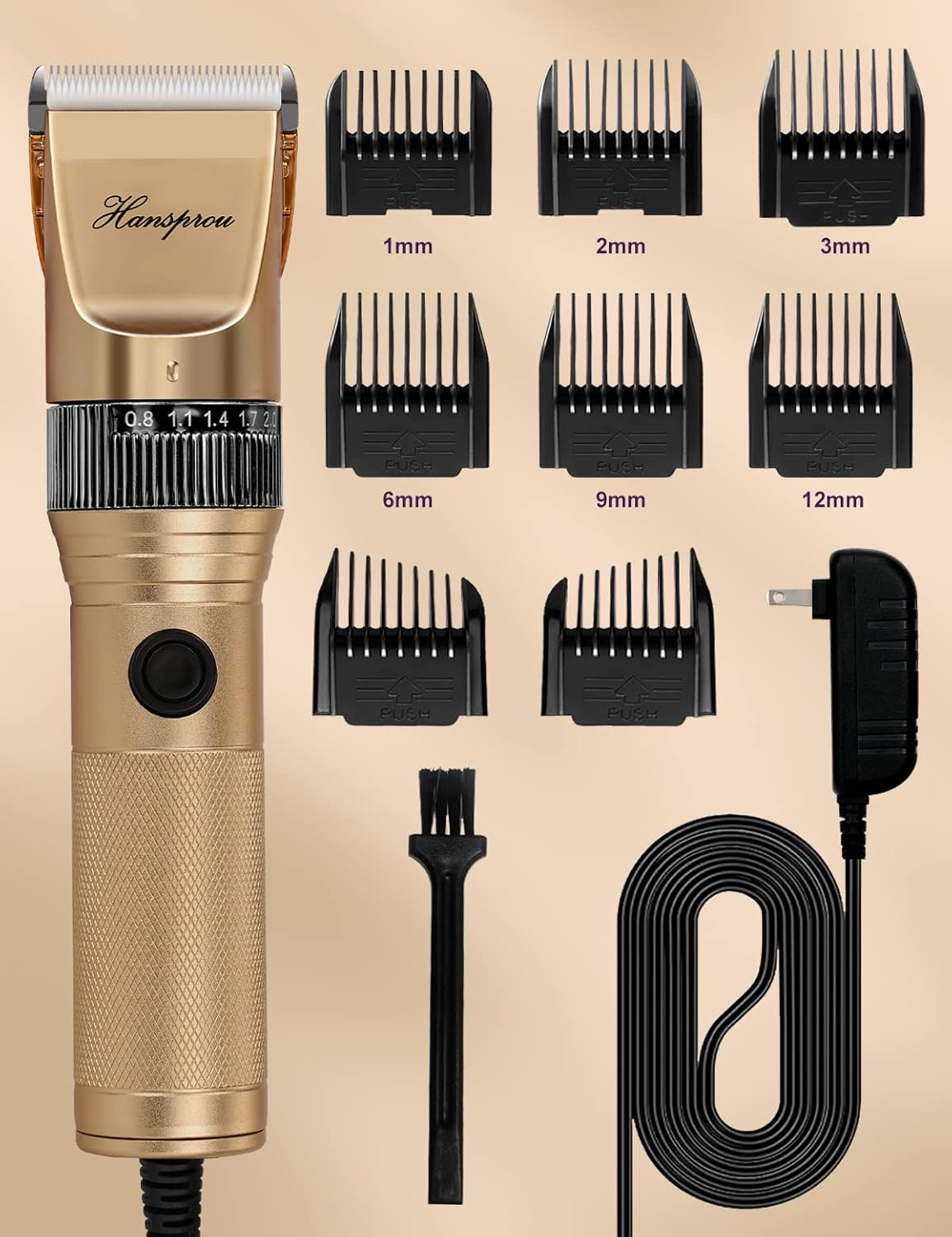 Dog Grooming Clippers, Professional Dog Clipper for Thick Coat 12V Plug-in Pet Trimmer High Power Pet Clippers Low Noise with Guard Combs Brush for Dogs Cats and Other Animal