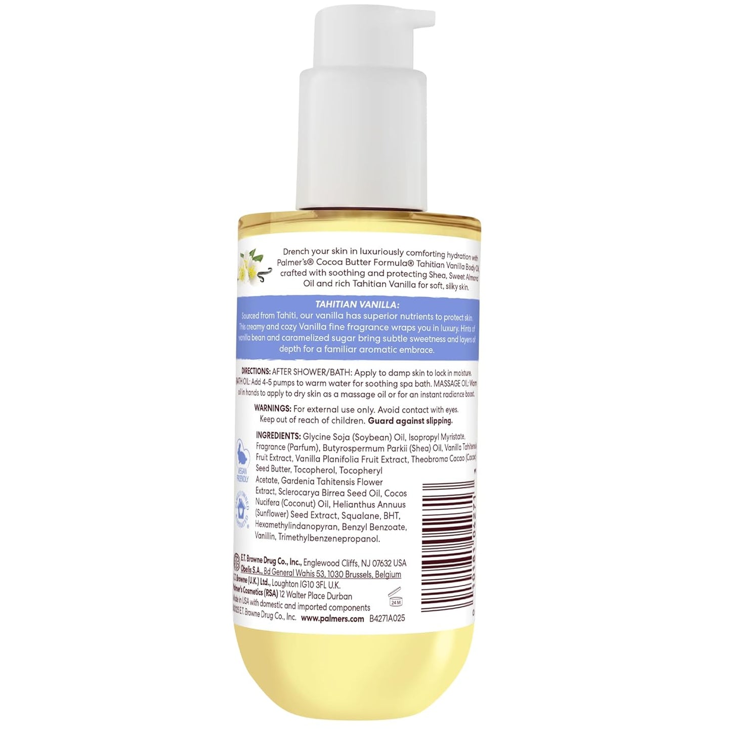 Palmer's Cocoa Butter Formula Body Oil, Moisture Drenching Tahitian Vanilla, 6.5 Oz, 72Hr Hydration with Shea Butter & Vitamin E for Softer Skin, Protects & Soothes Dryness, Dermatologist Approved