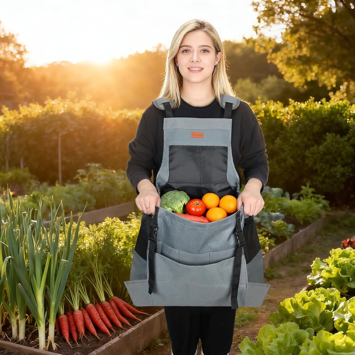 Garden Harvest Apron, Gardening Apron with Bottom Release Pocket for Women and Men, Gardening Gift for Gardeners